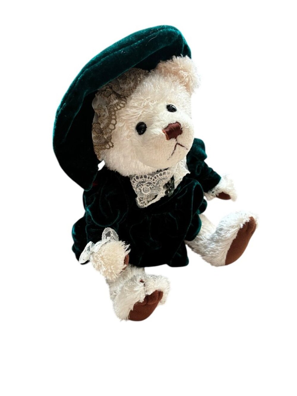 Brass Button Bear Louise Legendary Collection‎ Plush 13" Green Velvet Dress Lace